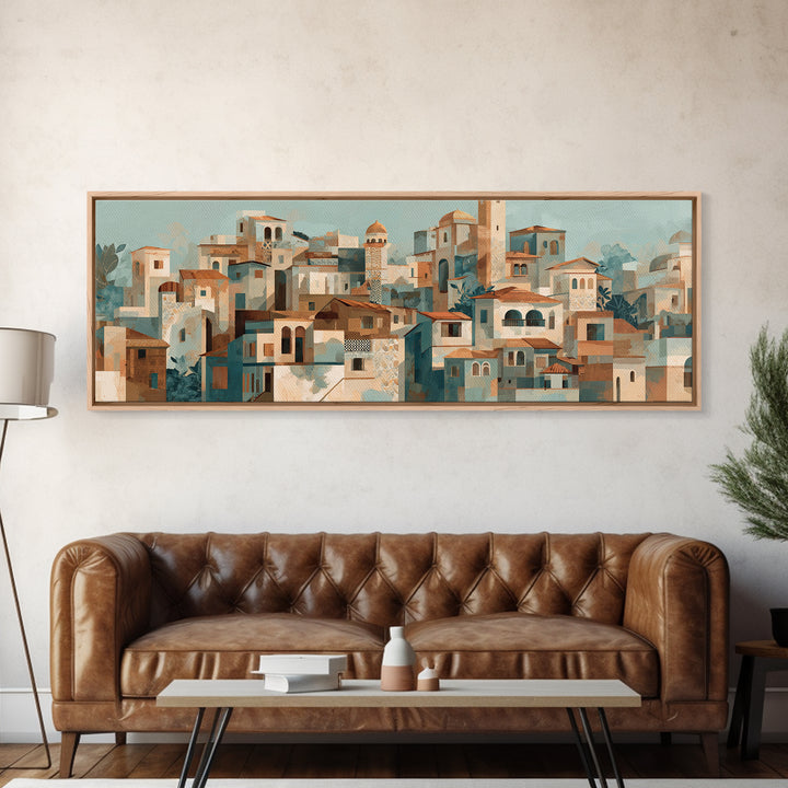 Terracotta Rooftops Against Pale Sky Canvas Print, Italian Villa Art, Neutral Wall Art, Living Room Decor, Fine Art, Villa, IVA-3x1-20