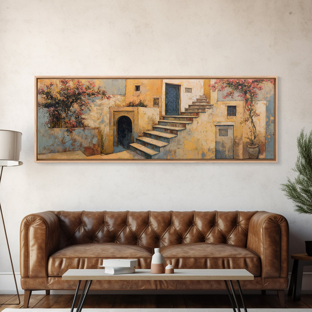 Sunlit Stone Stairway Canvas Print, Italian Villa Art, Rustic Home Decor, Living Room Decor, Fine Art, Villa, Boho Decor, IVA-3x1-3
