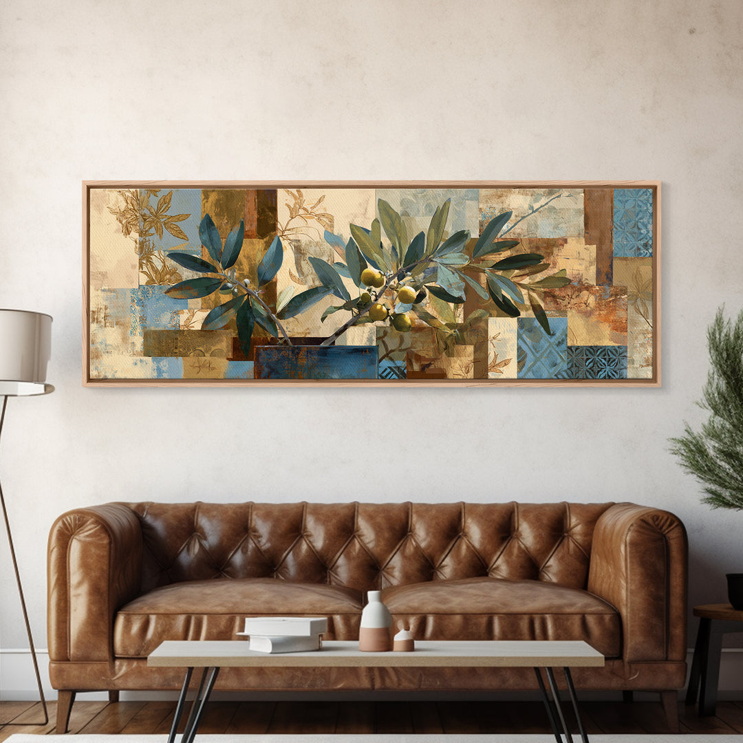Lemon Branch in Blue Ceramic Vase Canvas Print, Italian Villa Art, Large Wall Art, Living Room Decor, Watercolor Art, Villa, IVA-3x1-42