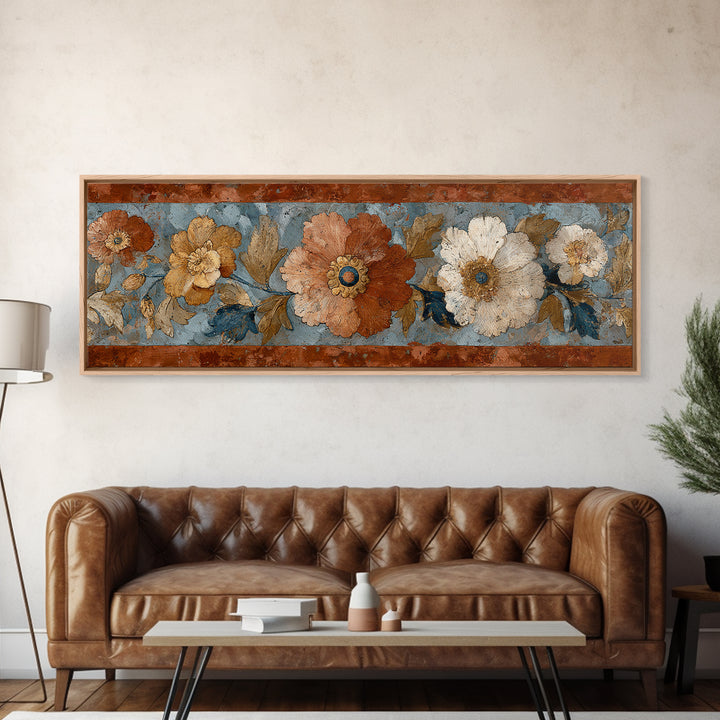Florentine Floral Ornament Pattern Canvas Print, Italian Villa Art, Wall Art Prints, Living Room Decor, Fine Art, Villa, IVA-3x1-50