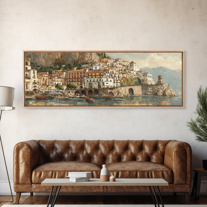Amalfi Coast Cliffs Framed Canvas Print, Italian Villa Art, Printable Art, Living Room Decor, Villa, Digital Download Art, IVA-3x1-53