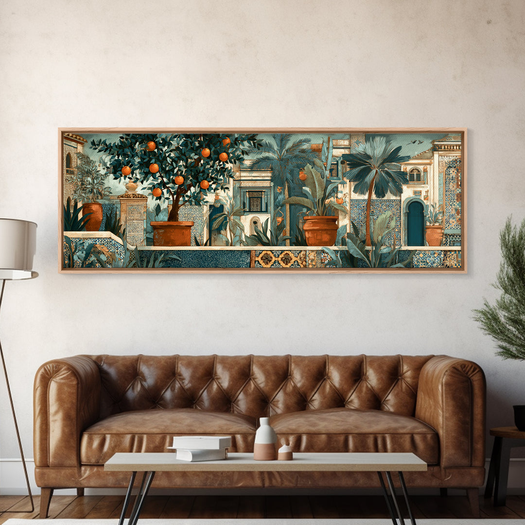 Orange Tree in a Courtyard Planter Canvas Print, Italian Villa Art, Coastal Decor, Living Room Decor, Fine Art, Villa, IVA-3x1-54
