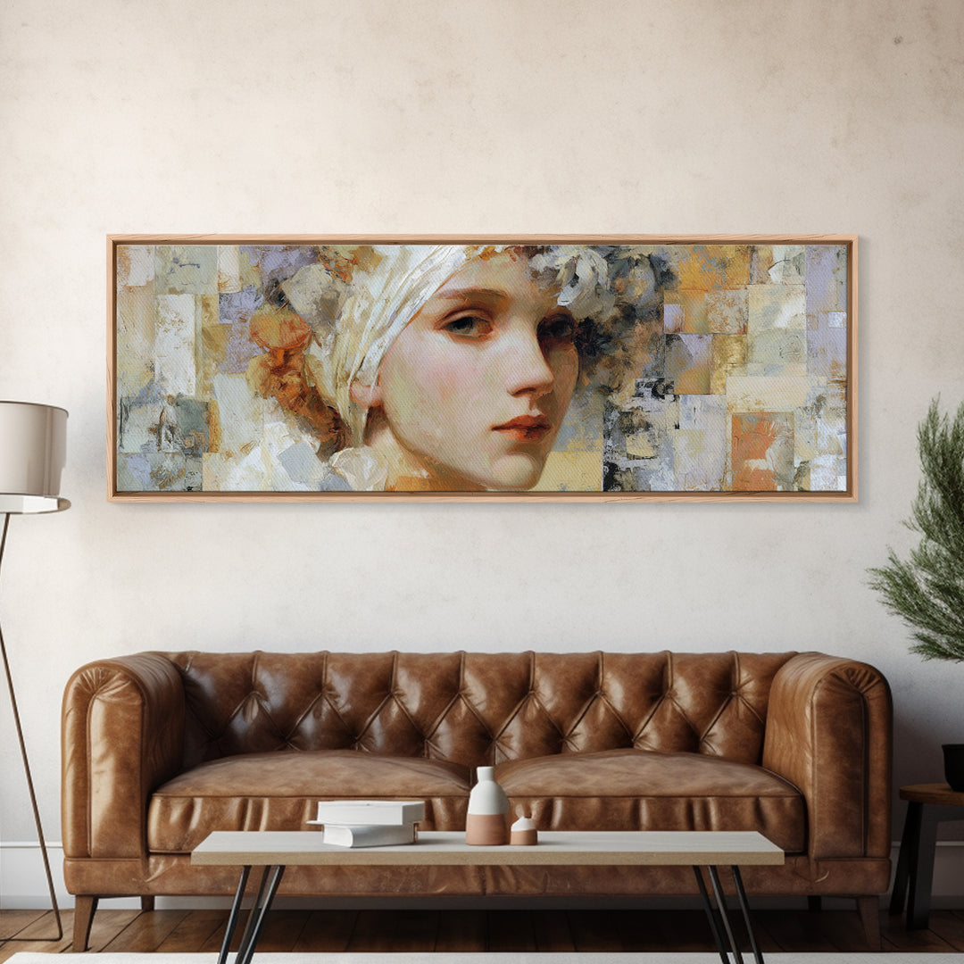Renaissance Inspired Portrait with Modern Softness Canvas Print, Italian Villa Art, Oil Painting, Living Room Decor, Villa, IVA-3x1-58