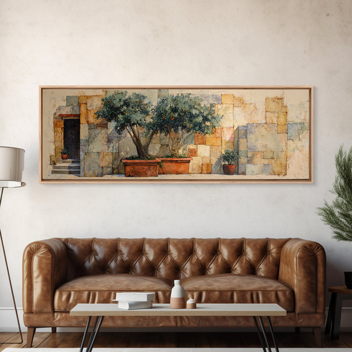Orange Tree in a Courtyard Planter Canvas Print, Italian Villa Art, Coastal Decor, Living Room Decor, Fine Art, Villa, IVA-3x1-6