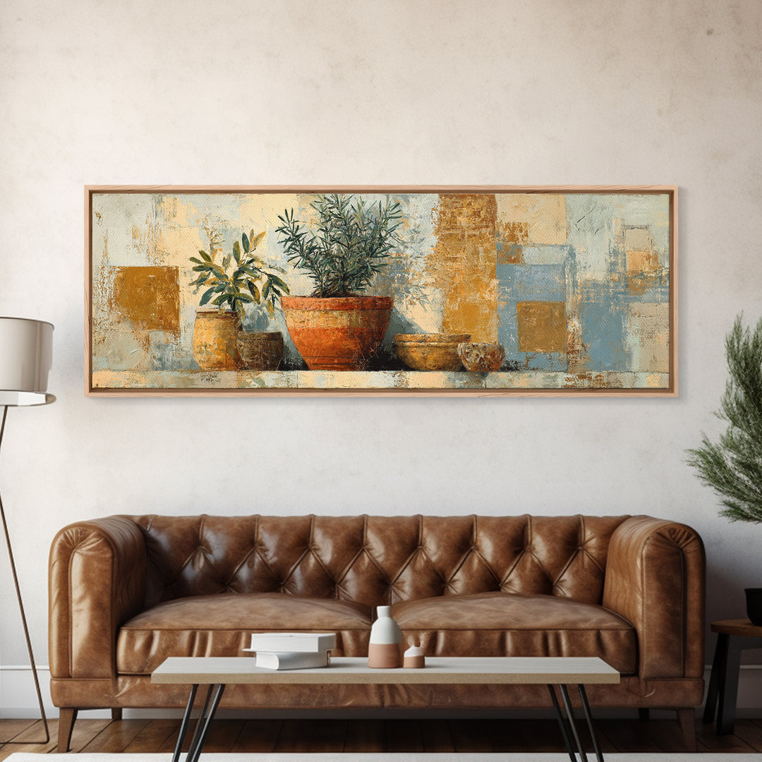 Terra Cotta Pot Canvas Print, Italian Villa Art, Living Room Art, Living Room Decor, Oil Painting, Villa, Neutral Decor, IVA-3x1-62