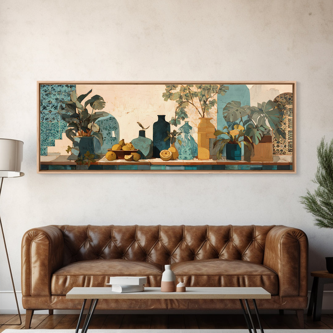 Marble Fruit Still Life Framed Canvas Print, Italian Villa Art, Neutral Decor, Living Room Decor, Fine Art, Villa, IVA-3x1-63