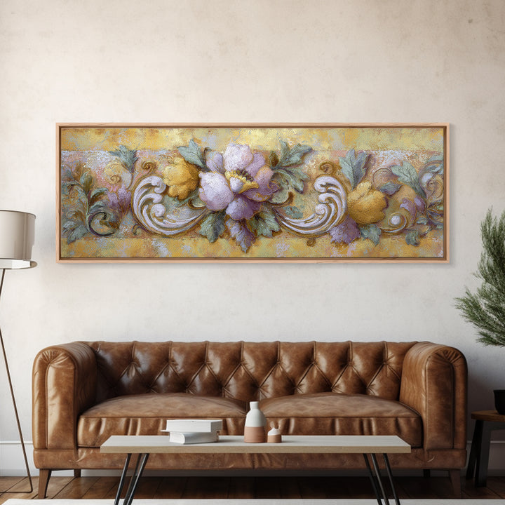 Florentine Floral Ornament Pattern Framed Canvas Print, Italian Villa Art, Printable Art, Living Room Decor, Fine Art, Villa, IVA-3x1-74