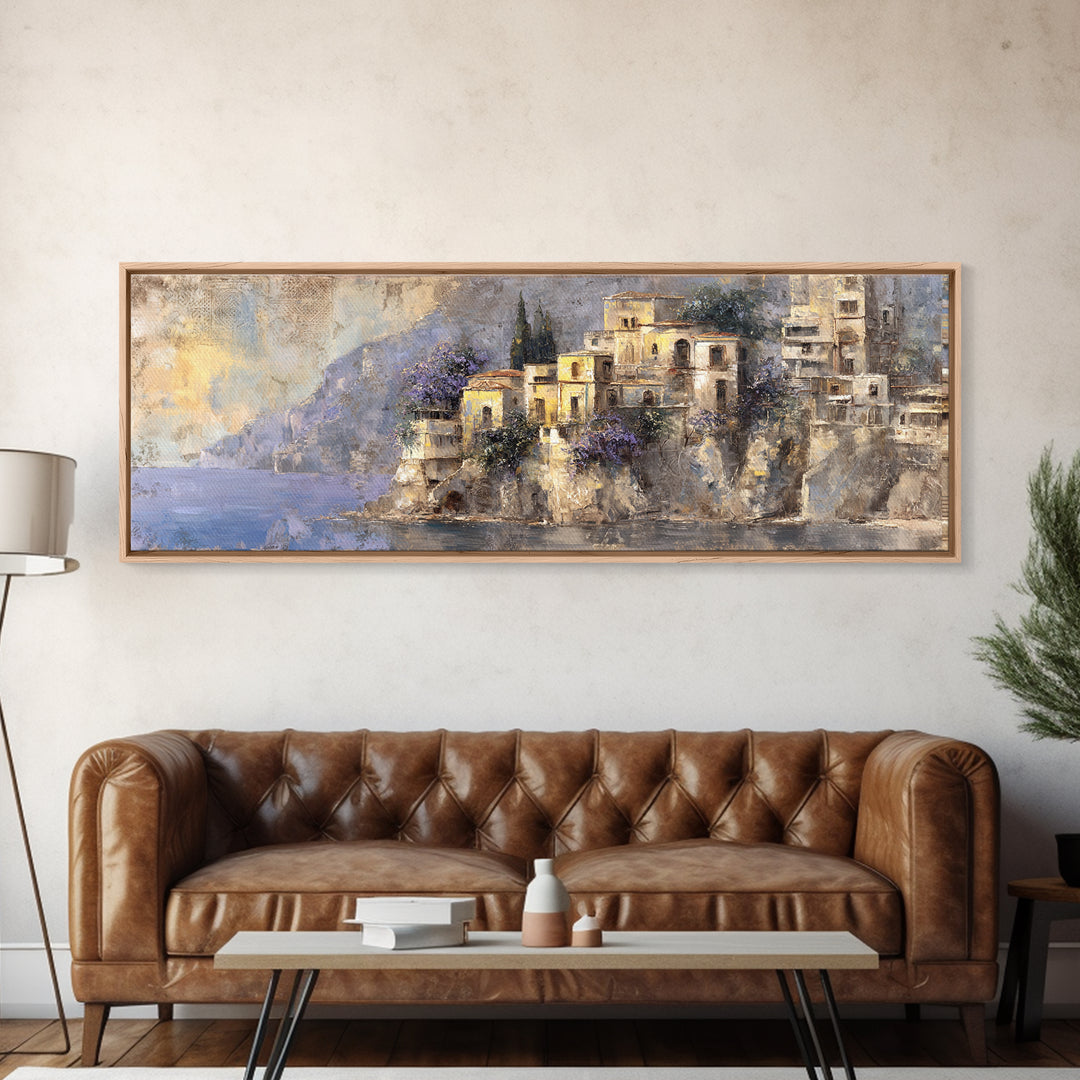 Amalfi Coast Cliffs Framed Canvas Print, Italian Villa Art, Printable Art, Living Room Decor, Villa, Digital Download Art, IVA-3x1-77