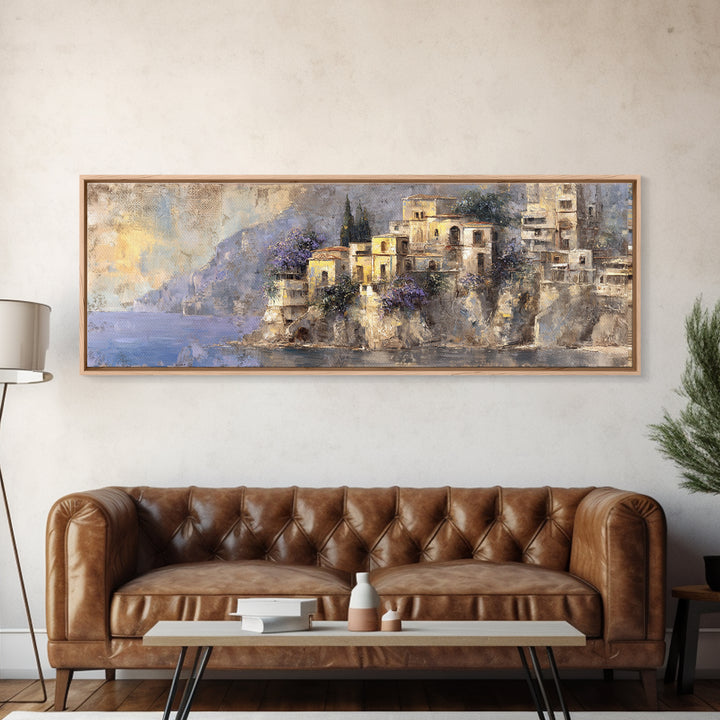 Amalfi Coast Cliffs Framed Canvas Print, Italian Villa Art, Printable Art, Living Room Decor, Villa, Digital Download Art, IVA-3x1-77