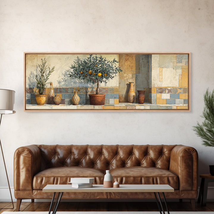 Orange Tree in a Courtyard Planter Canvas Print, Italian Villa Art, Statement Artwork, Living Room Decor, Fine Art, Villa, IVA-3x1-78