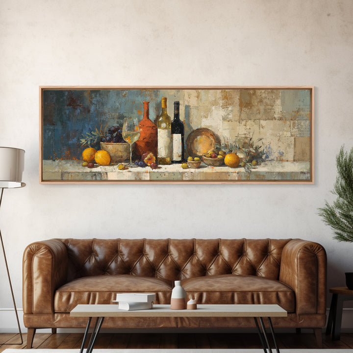 White Wine and Olives Still Life Canvas Print, Italian Villa Art, Minimalist Decor, Living Room Decor, Fine Art, Villa, IVA-3x1-80
