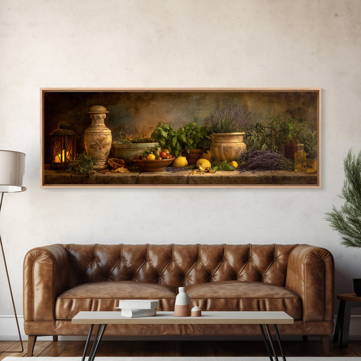 Pasta Herbs and Tomatoes Still Life Canvas Print, Italian Villa Art, Minimalist Decor, Living Room Decor, Fine Art, Villa, IVA-3x1-83