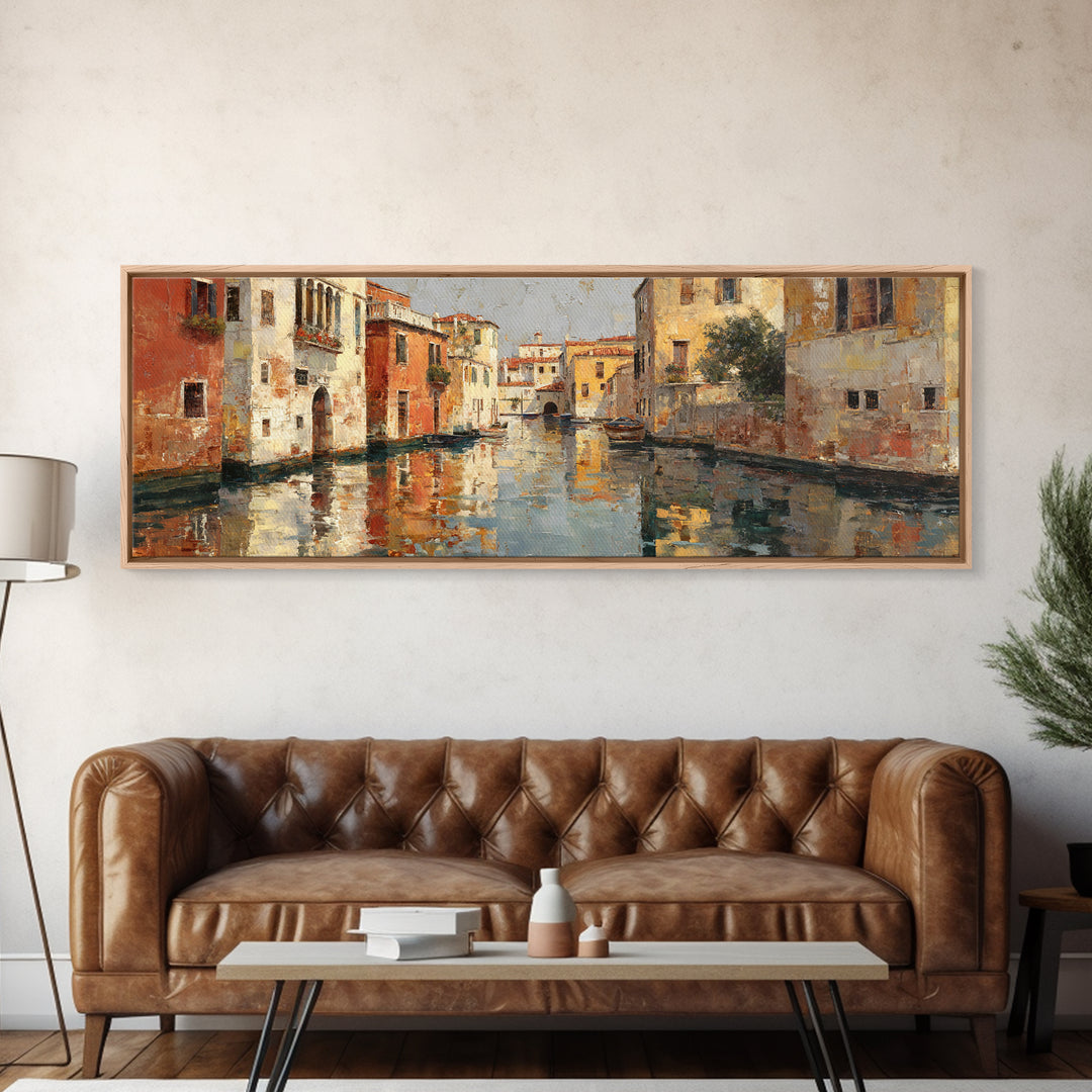 Venetian Canal Reflection Without City Crowd Canvas Print, Italian Villa Art, Contemporary Art, Living Room Decor, Villa, IVA-3x1-84