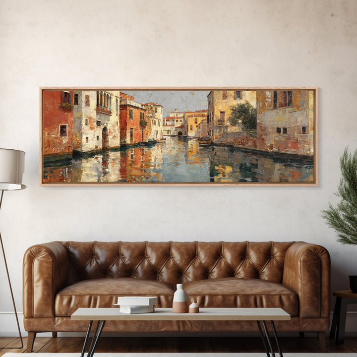 Venetian Canal Reflection Without City Crowd Canvas Print, Italian Villa Art, Contemporary Art, Living Room Decor, Villa, IVA-3x1-84