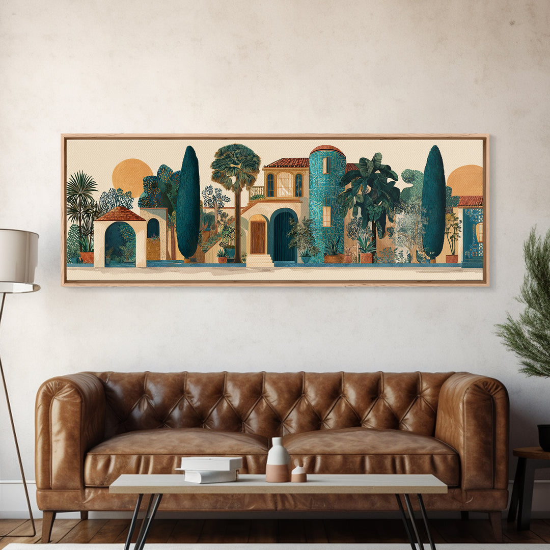 Cypress Silhouette at Sunset Canvas Print, Italian Villa Art, Living Room Decor, Oil Painting, Villa, Living Room Art, IVA-3x1-85