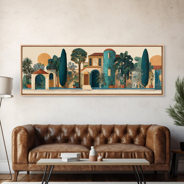 Cypress Silhouette at Sunset Canvas Print, Italian Villa Art, Living Room Decor, Oil Painting, Villa, Living Room Art, IVA-3x1-85