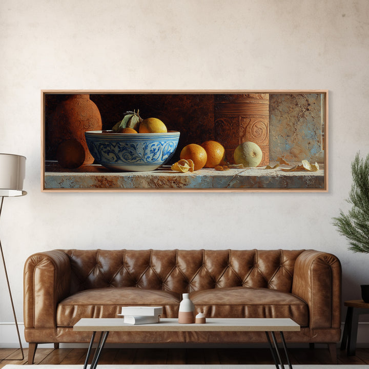 Marble Fruit Still Life Framed Canvas Print, Italian Villa Art, Contemporary Art, Living Room Decor, Fine Art, Villa, IVA-3x1-87
