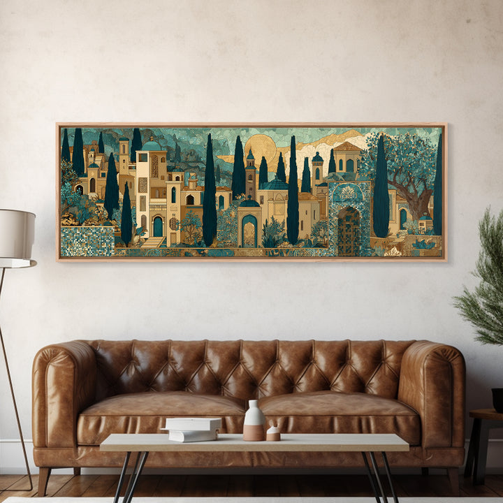 Tuscan Hillside with Cypress Trees and Golden Canvas Print, Italian Villa Art, Farmhouse Wall Art, Living Room Decor, Villa, IVA-3x1-89