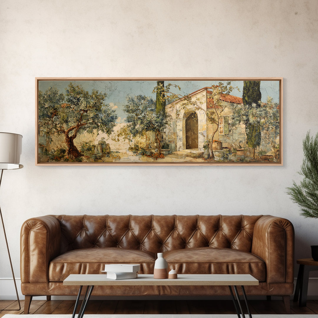Olive Grove Path Canvas Print, Italian Villa Art, Coastal Wall Decor, Living Room Decor, Fine Art, Villa, Neutral Decor, IVA-3x1-91