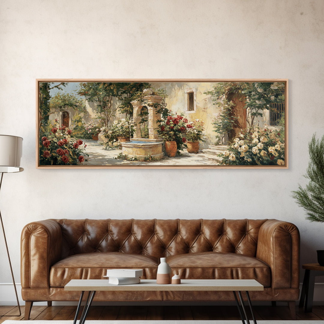 Italian Villa Garden Urn Canvas Print, Italian Villa Art, Framed Wall Art, Living Room Decor, Watercolor Art, Villa, IVA-3x1-94