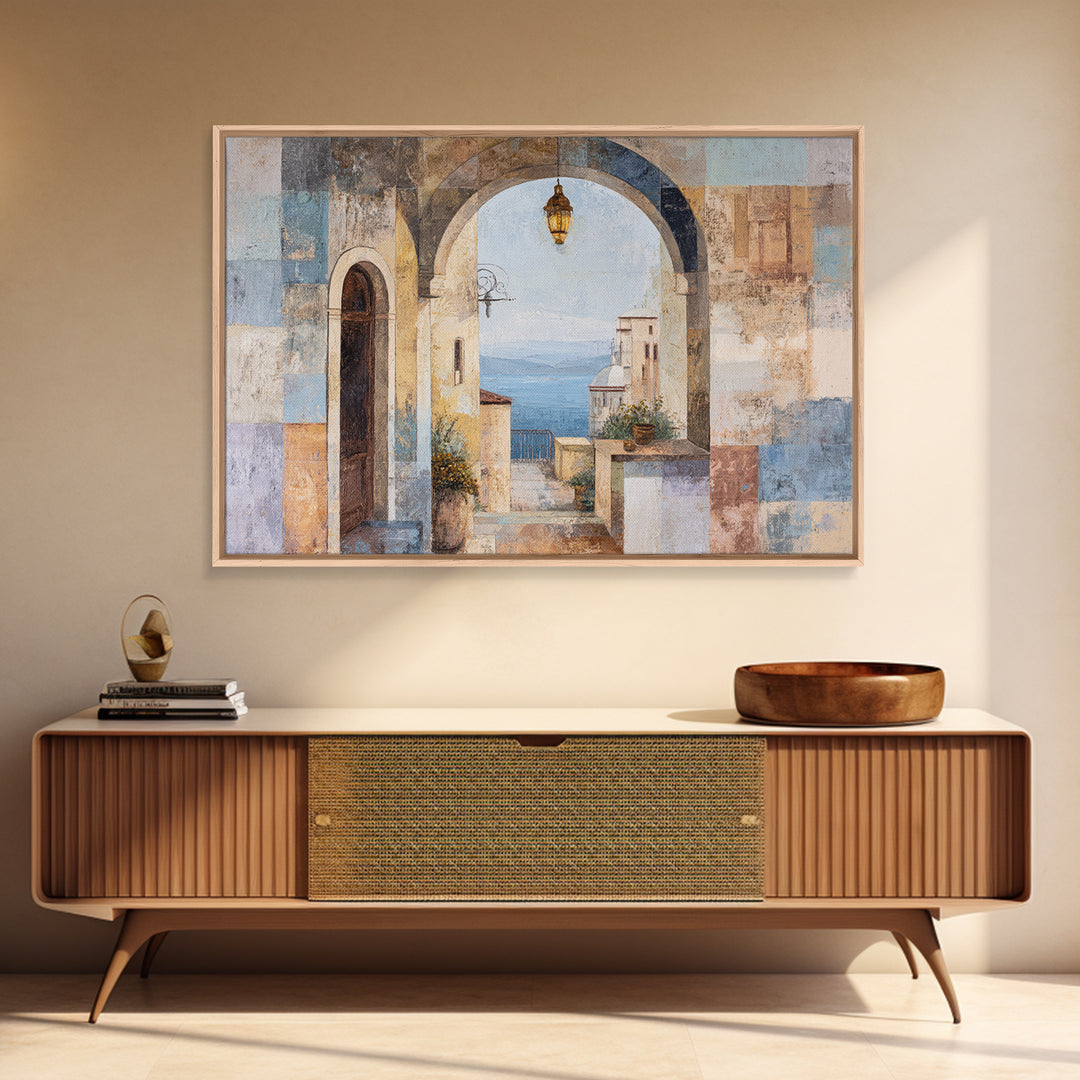 Mediterranean Arch Framing Blue Sea Canvas Print, Italian Villa Art, Luxury Decor, Living Room Decor, Fine Art, Villa, IVA-3x2-12