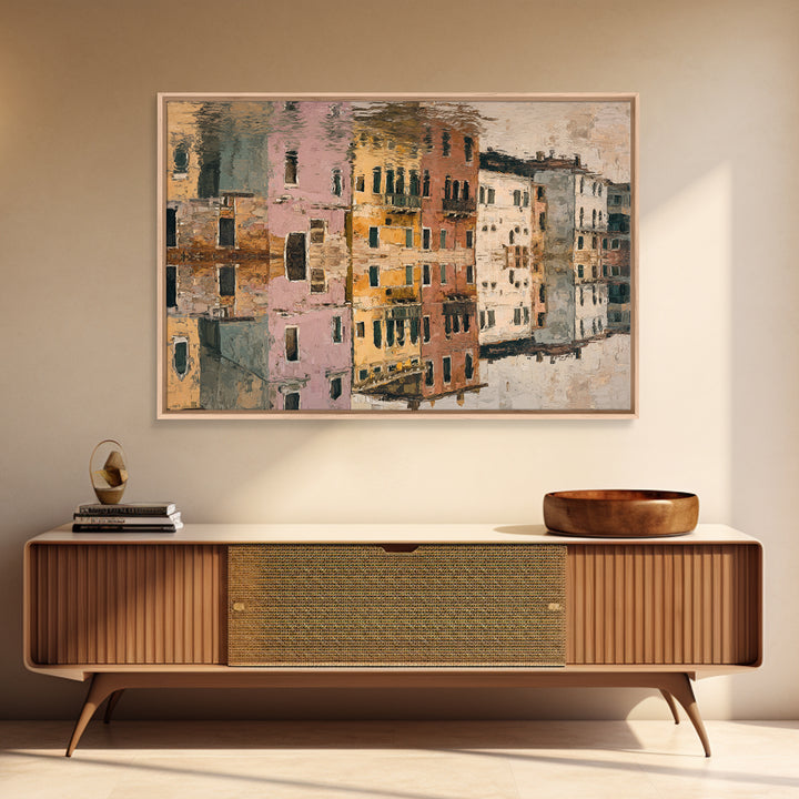 Venetian Canal Reflection Without City Crowd Canvas Print, Italian Villa Art, Textured Painting, Living Room Decor, Villa, IVA-3x2-24