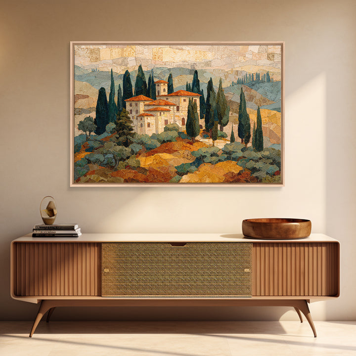 Tuscan Hillside with Cypress Trees and Golden Canvas Print, Italian Villa Art, Living Room Wall Art, Living Room Decor, Villa, IVA-3x2-29