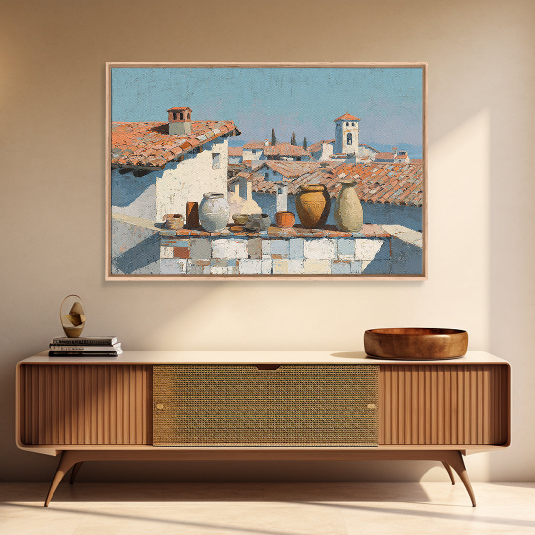 Terracotta Rooftops Against Pale Sky Canvas Print, Italian Villa Art, Minimalist Decor, Living Room Decor, Fine Art, Villa, IVA-3x2-32