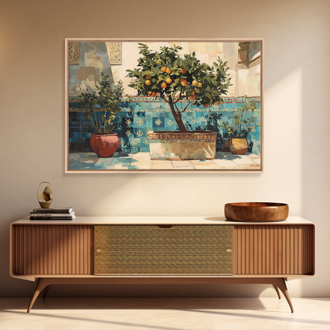 Orange Tree in a Courtyard Planter Canvas Print, Italian Villa Art, Original Painting, Living Room Decor, Fine Art, Villa, IVA-3x2-42