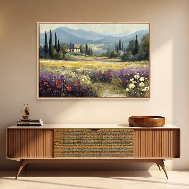 Tuscan Poppy Field Canvas Print, Italian Villa Art, Framed Wall Art, Living Room Decor, Abstract Art, Villa, Colorful Wall Art, IVA-3x2-43