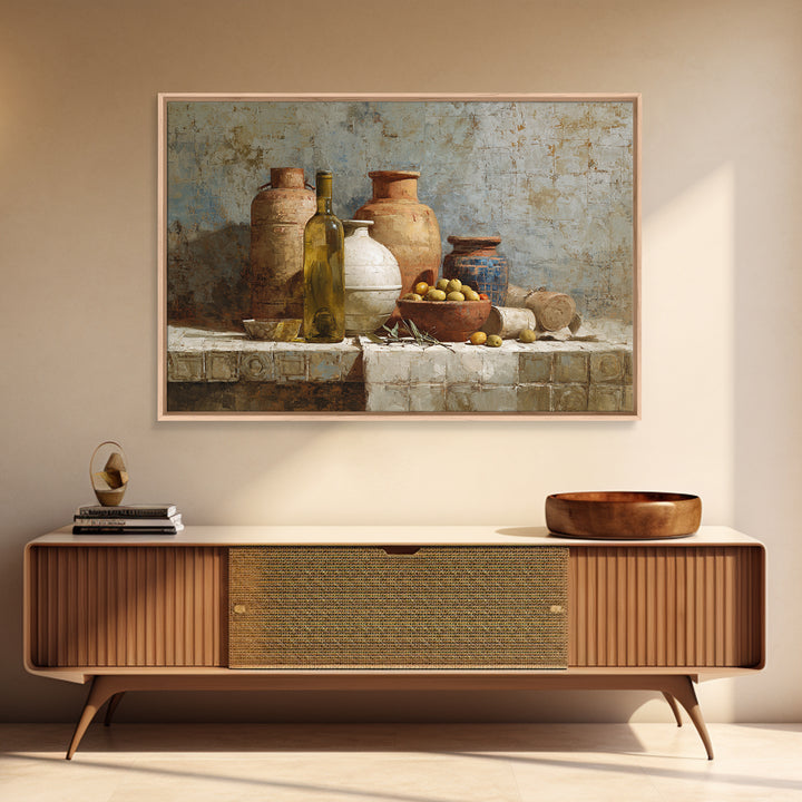 White Wine and Olives Still Life Canvas Print, Italian Villa Art, Wall Art Prints, Living Room Decor, Watercolor Art, Villa, IVA-3x2-44