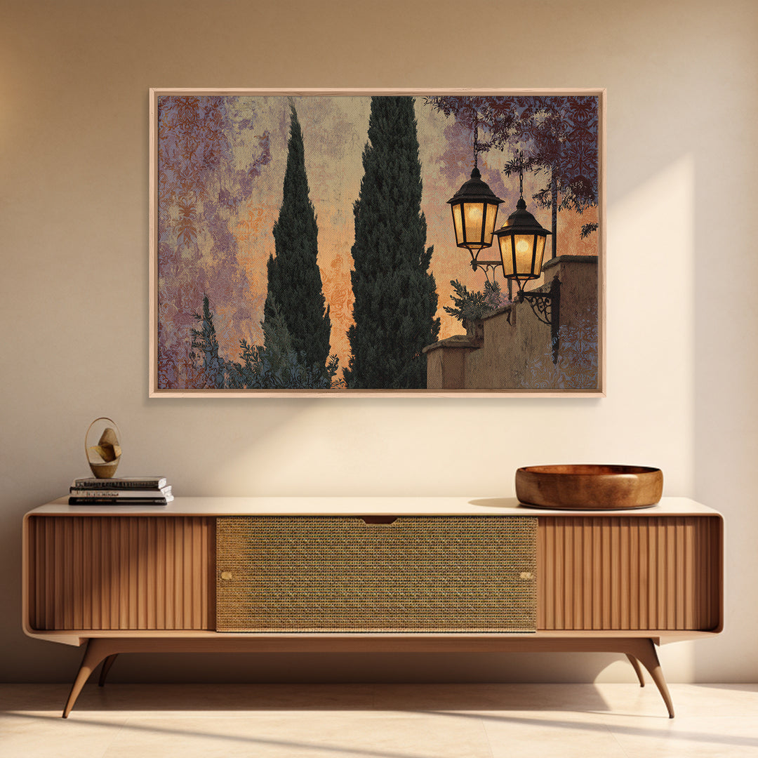 Cypress Silhouette at Sunset Canvas Print, Italian Villa Art, Living Room Decor, Villa, Living Room Art, Gallery Wall Set, IVA-3x2-49