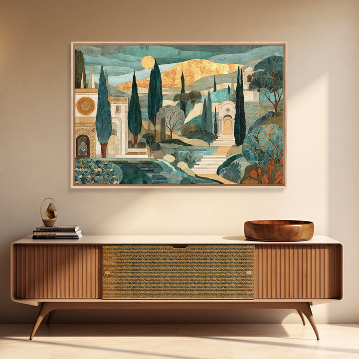 Tuscan Hillside with Cypress Trees and Golden Canvas Print, Italian Villa Art, Digital Wall Art, Living Room Decor, Villa, IVA-3x2-5