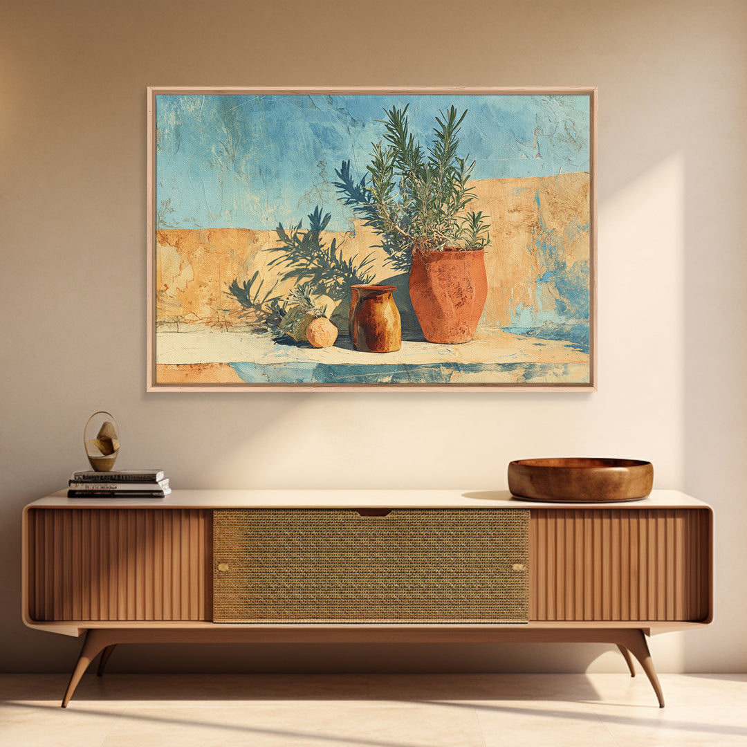 Terra Cotta Pot Framed Canvas Print, Italian Villa Art, Digital Wall Art, Living Room Decor, Oil Painting, Villa, Gallery Wall, IVA-3x2-50