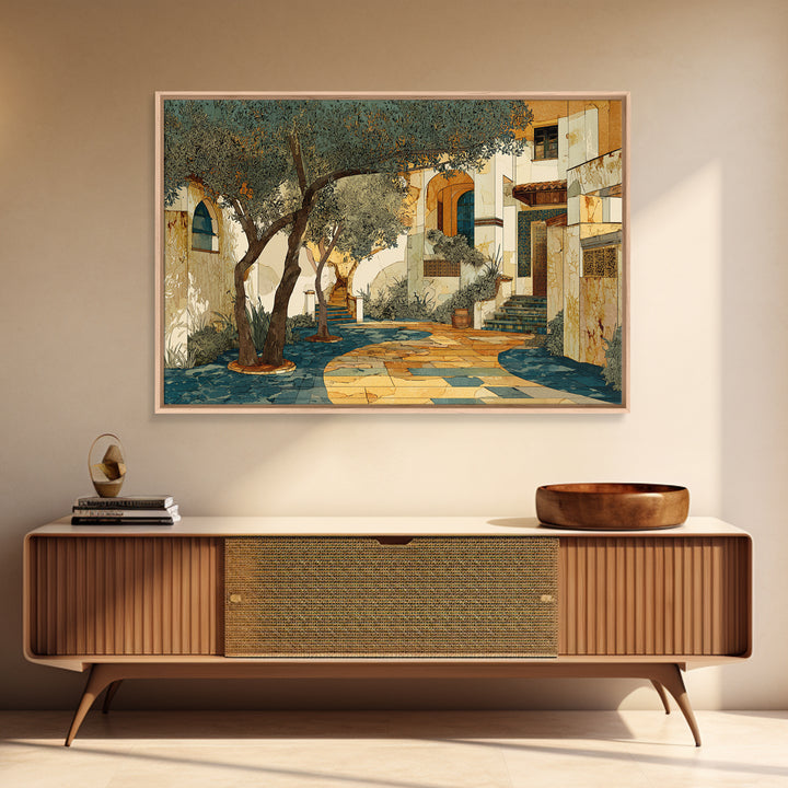 Olive Grove Path Framed Canvas Print, Italian Villa Art, Landscape Print, Living Room Decor, Oil Painting, Villa, IVA-3x2-55
