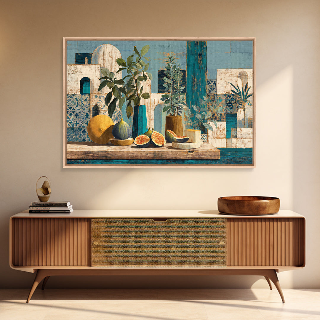 Figs and Cheese on Rustic Wooden Board Canvas Print, Italian Villa Art, Framed Wall Art, Living Room Decor, Oil Painting, Villa, IVA-3x2-61
