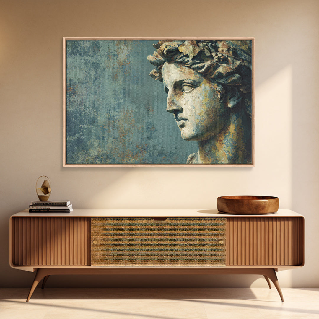 Classic Roman Statue Bust Framed Canvas Print, Italian Villa Art, Bedroom Wall Decor, Living Room Decor, Abstract Art, Villa, IVA-3x2-64