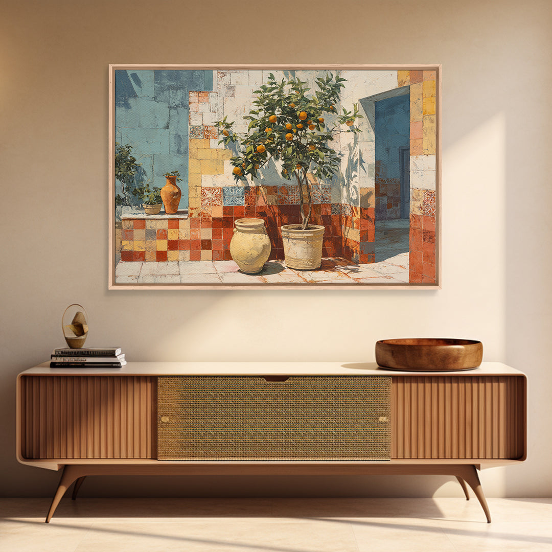 Orange Tree in a Courtyard Planter Canvas Print, Italian Villa Art, Original Painting, Living Room Decor, Fine Art, Villa, IVA-3x2-66