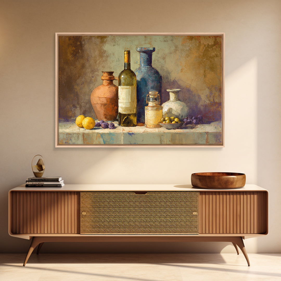 White Wine and Olives Still Life Canvas Print, Italian Villa Art, Coastal Wall Art, Living Room Decor, Fine Art, Villa, IVA-3x2-68