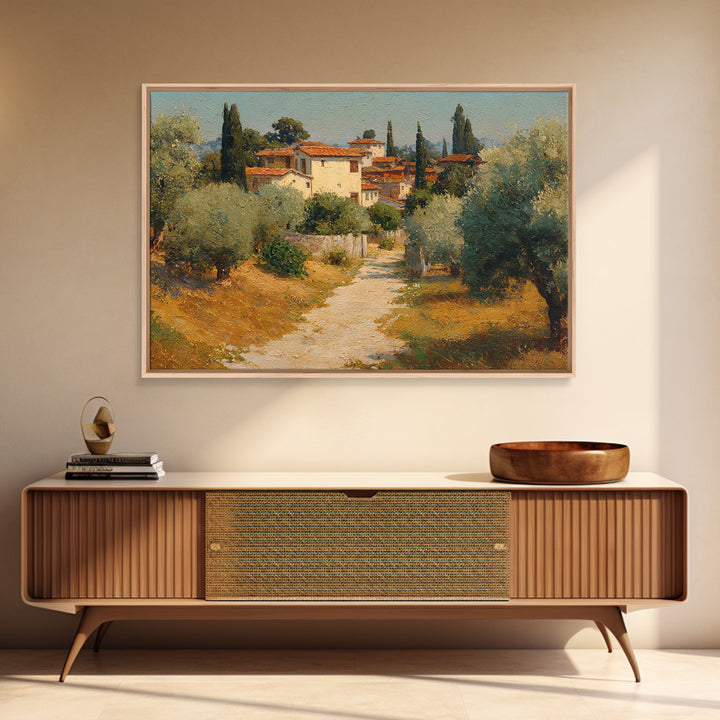 Olive Grove Path Framed Canvas Print, Italian Villa Art, Landscape Print, Living Room Decor, Abstract Art, Villa, IVA-3x2-7