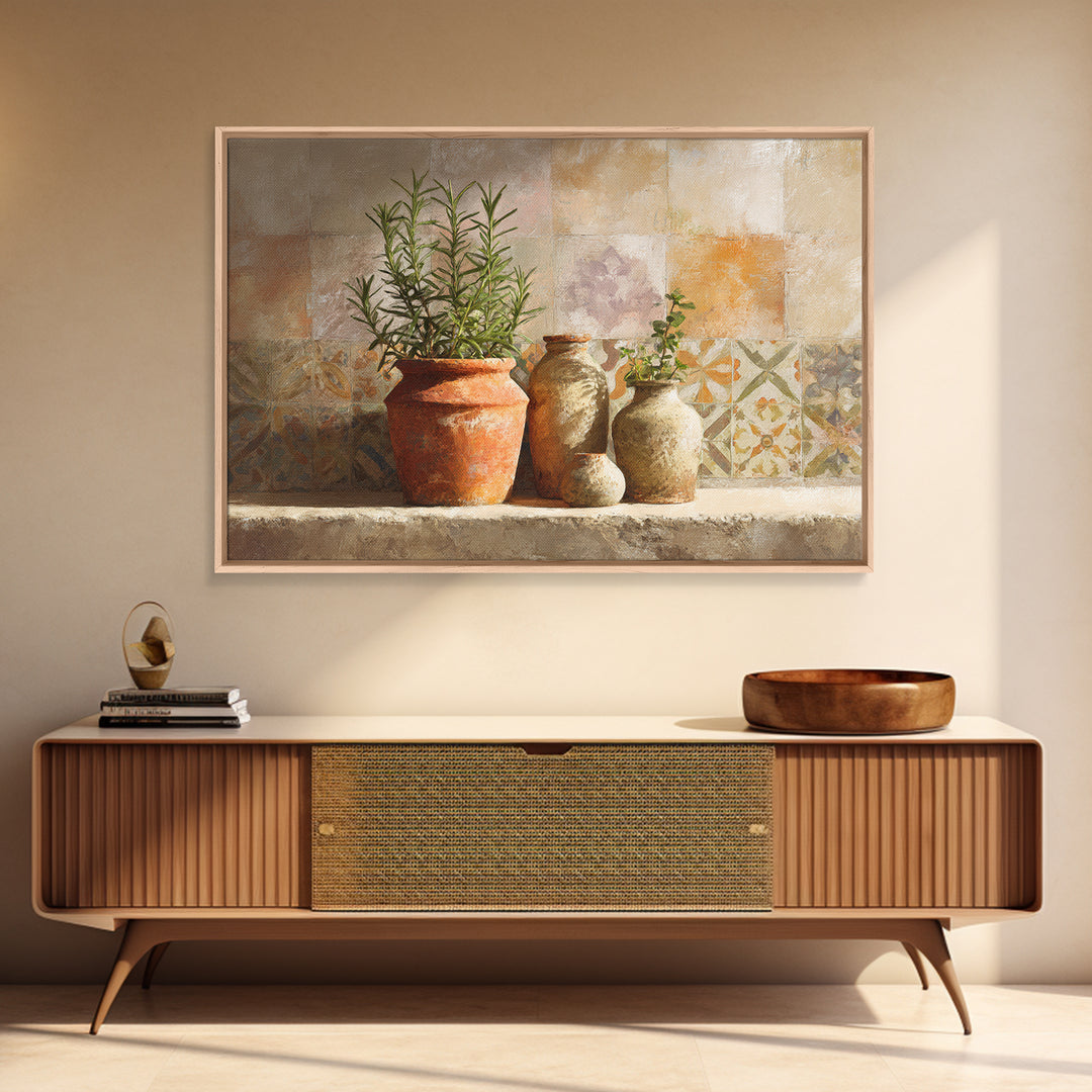 Terra Cotta Pot Framed Canvas Print, Italian Villa Art, Digital Wall Art, Living Room Decor, Oil Painting, Villa, Gallery Wall, IVA-3x2-74