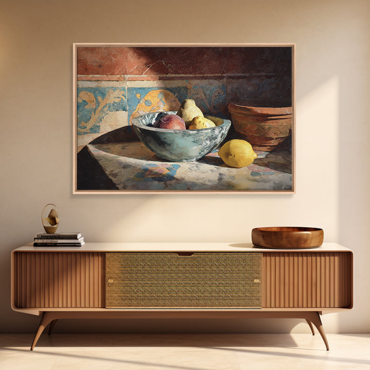 Marble Fruit Still Life Canvas Print, Italian Villa Art, Coastal Decor, Living Room Decor, Fine Art, Villa, Landscape Print, IVA-3x2-75