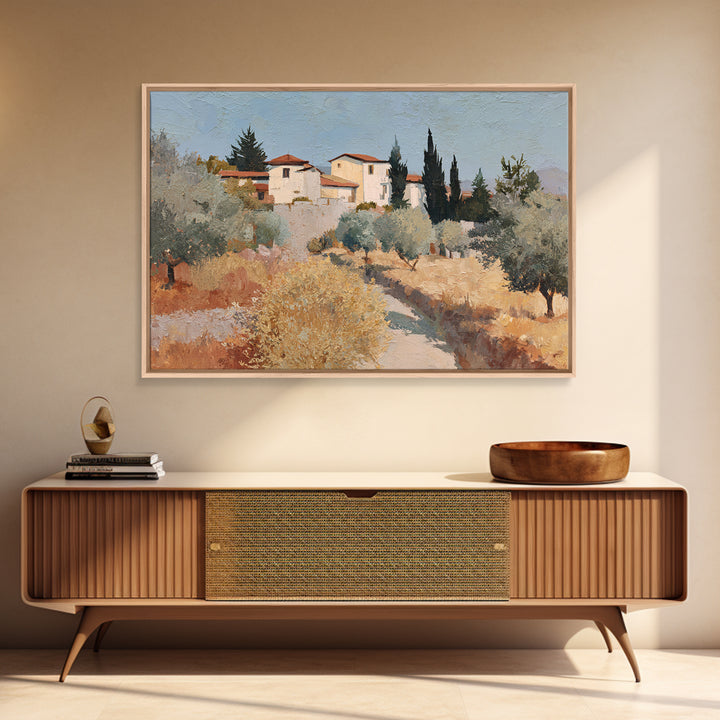Olive Grove Path Framed Canvas Print, Italian Villa Art, Oil Painting, Living Room Decor, Watercolor Art, Villa, IVA-3x2-79