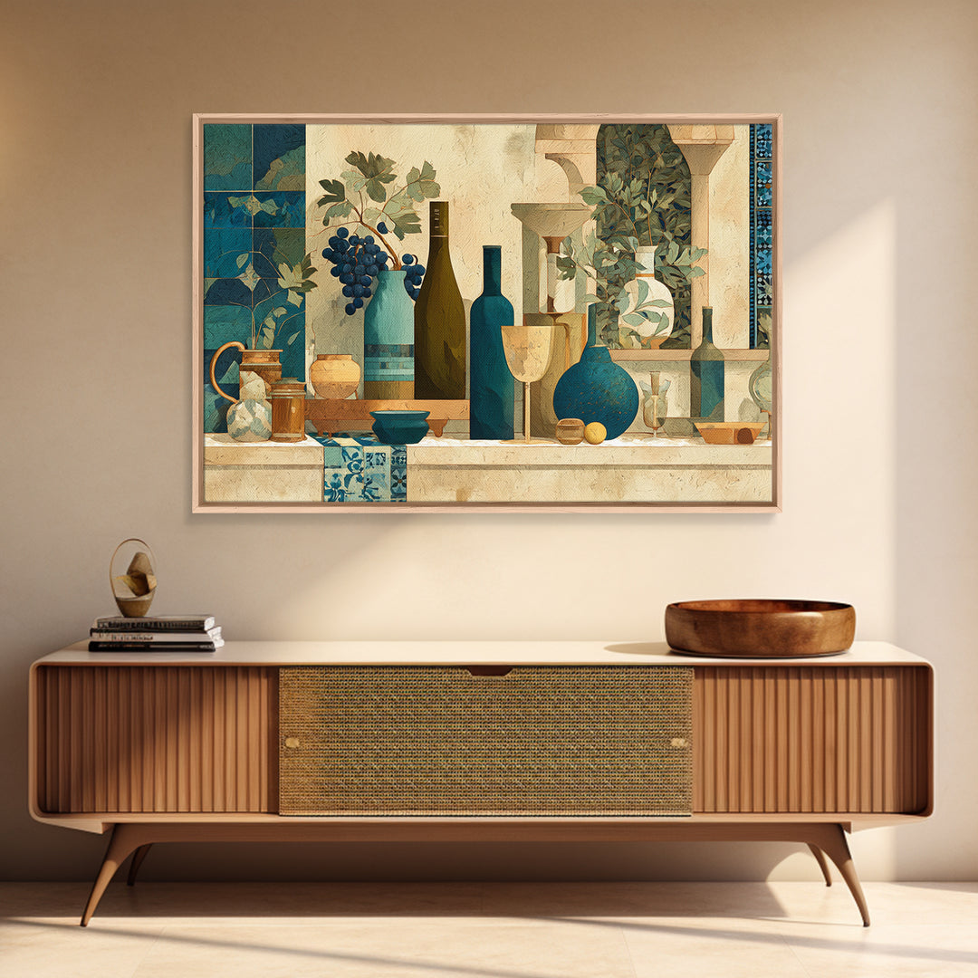 Grapevine and Wine Still Life on Linen Canvas Print, Italian Villa Art, Living Room Art, Living Room Decor, Fine Art, Villa, IVA-3x2-83