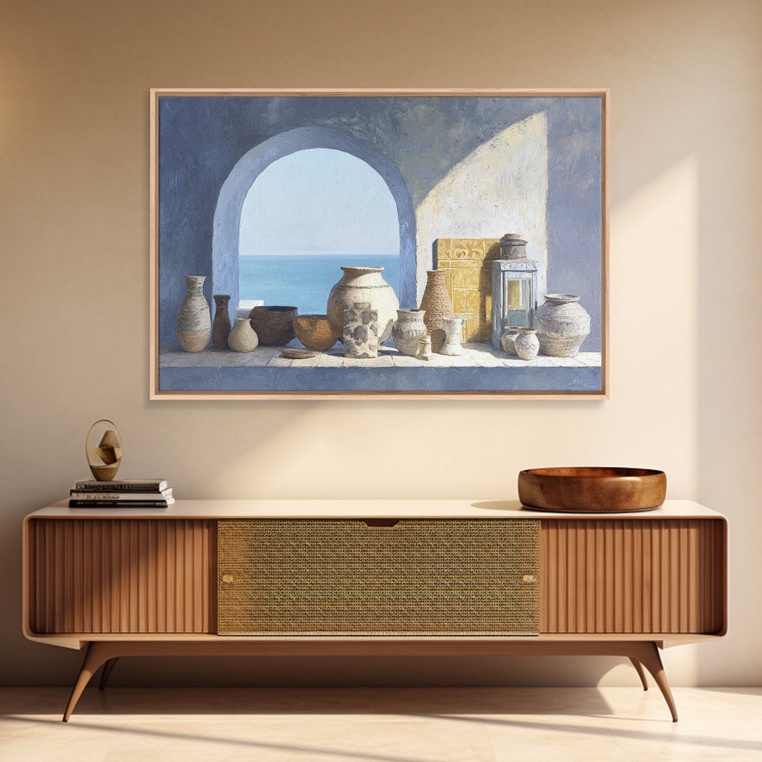 Mediterranean Arch Framing Blue Sea Canvas Print, Italian Villa Art, Gallery Wall, Living Room Decor, Fine Art, Villa, IVA-3x2-84