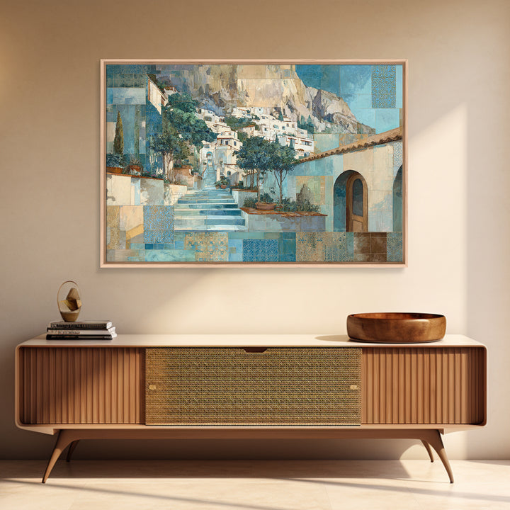 Amalfi Coast Cliffs Canvas Print, Italian Villa Art, Coastal Wall Art, Living Room Decor, Oil Painting, Villa, IVA-3x2-89