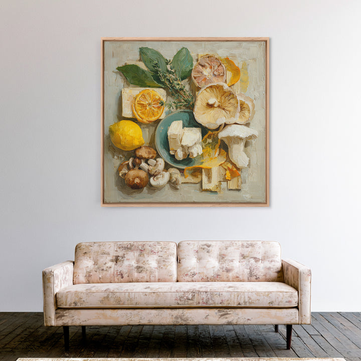 Mushrooms and Thyme Botanical Study Canvas Print, Kitchen Art, Kitchen Wall Art, Kitchen Decor, Watercolor Art, Kitchen, KIT-1x1-15