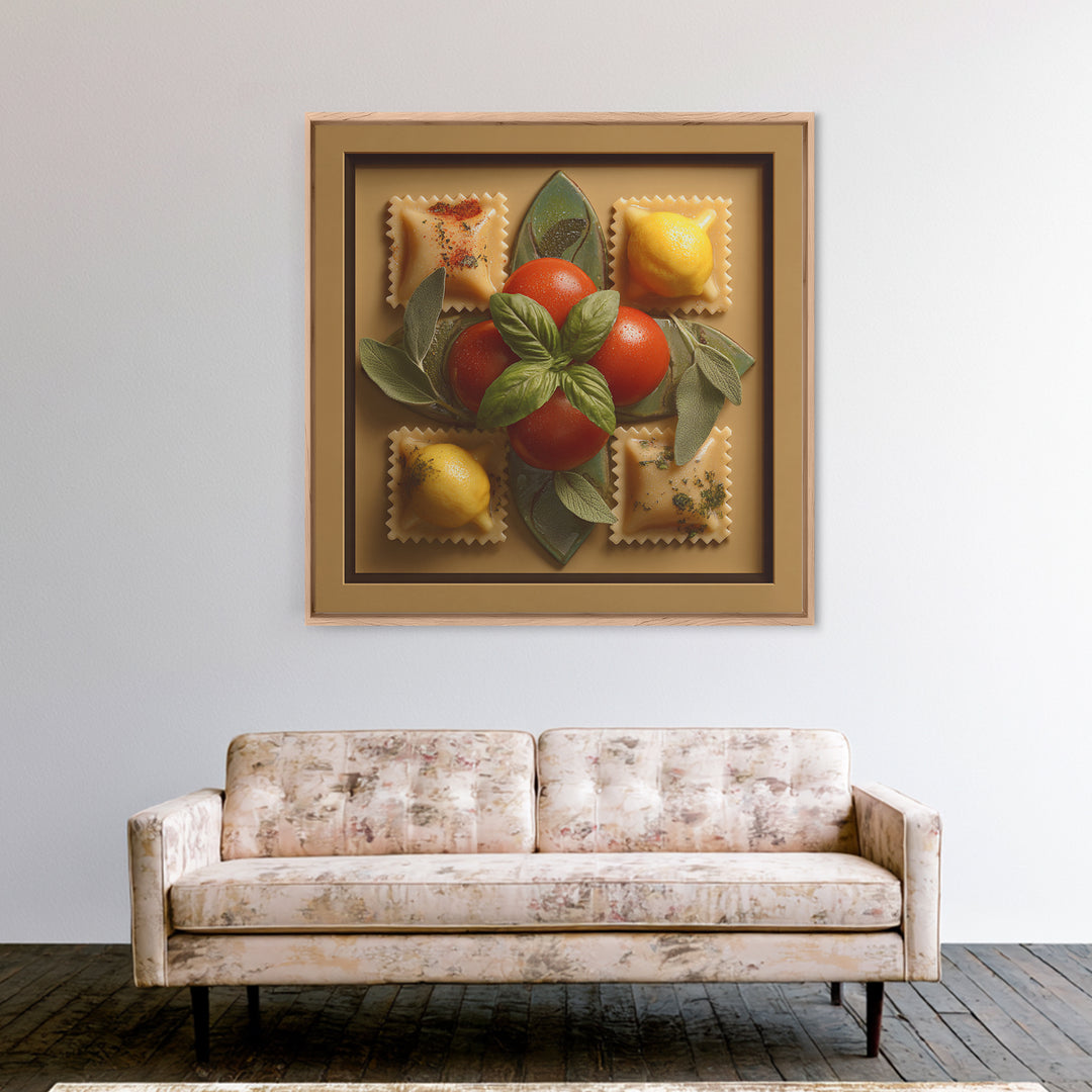 Pasta Lemons and Basil Mediterranean Still Life Canvas Print, Kitchen Art, Dining Room Wall Art, Kitchen Decor, Kitchen, KIT-1x1-17