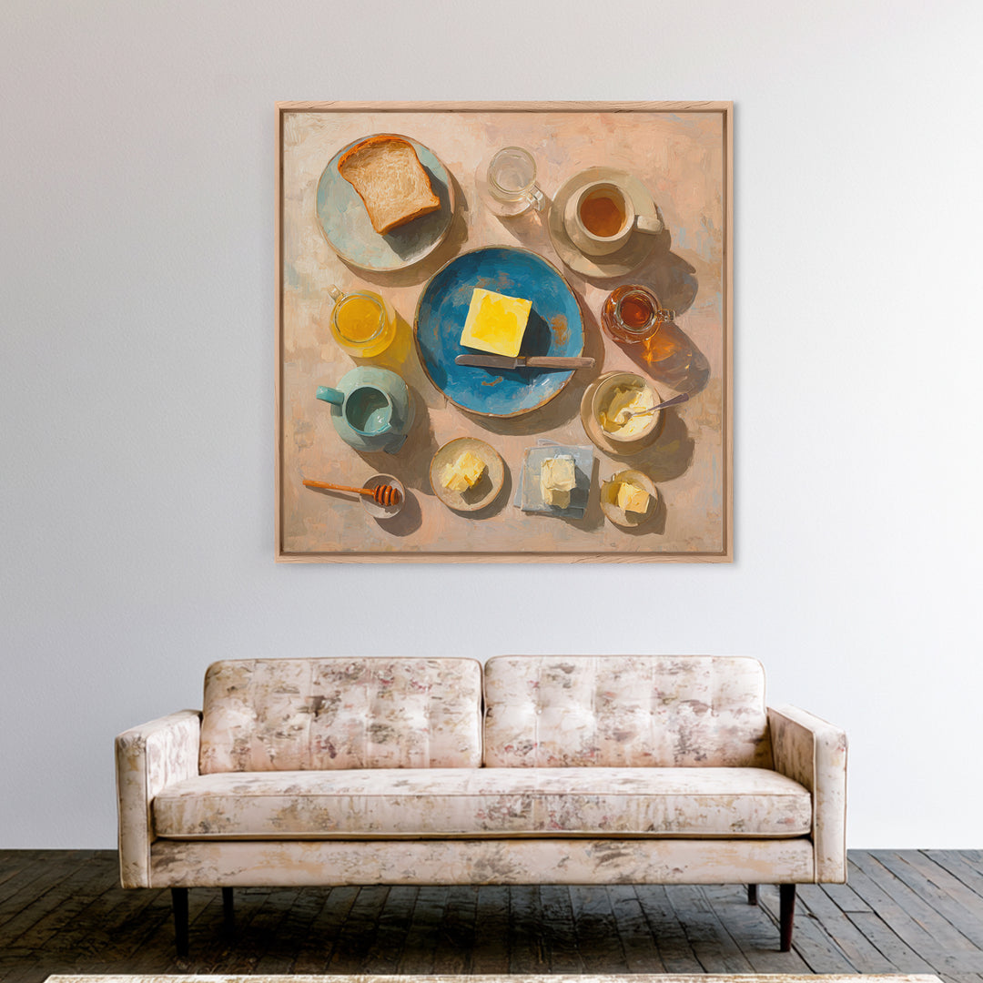 Fresh Bread with Butter and Honey Canvas Print, Kitchen Art, Kitchen Decor, Kitchen, Kitchen Art Print, Bar Cart Decor, KIT-1x1-18
