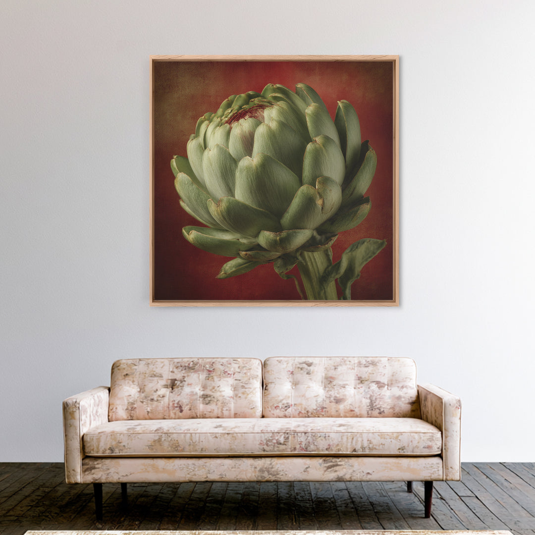 Artichoke Closeup in Painterly Green Tones Canvas Print, Kitchen Art, Prints, Kitchen Decor, Kitchen, Kitchen Wall Decor, KIT-1x1-20